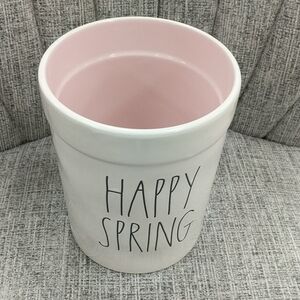 Rae Dunn Utensil Crock Happy Spring Pink Inside